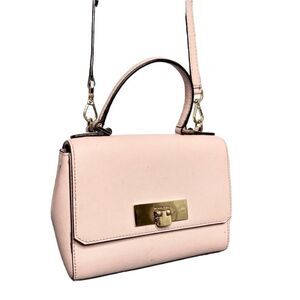 Michael Kors leather satchel blush pink flap hinge closure top handle crossbody